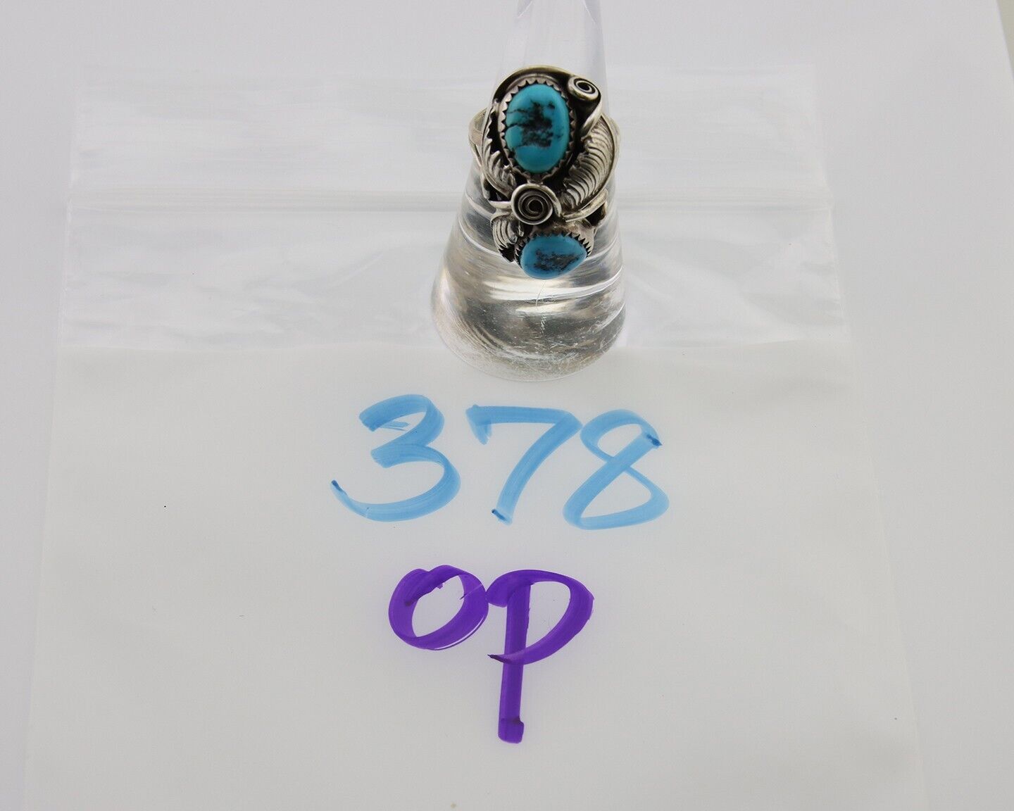 Navajo Ring .925 Silver Sleeping B Turquoise Artist Signed MP C.80's