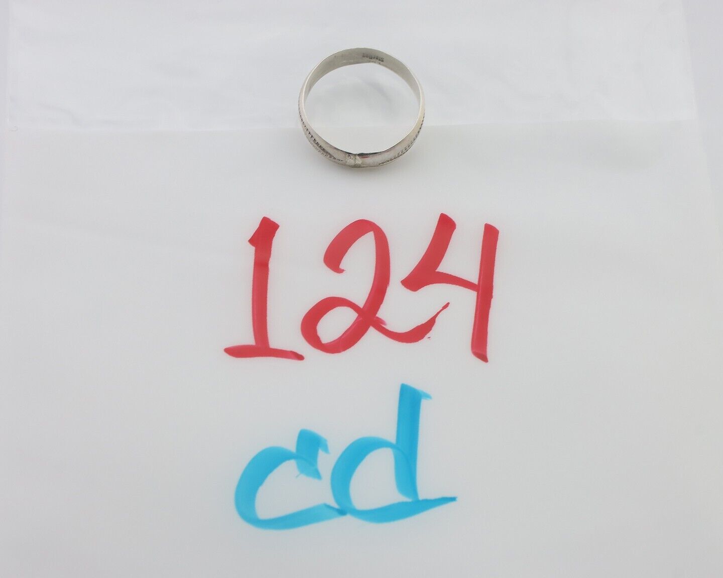 Navajo Hand Stamped Band 925 Silver 5.0 mm Signed Larry Chavez Size 6.0 C.80's