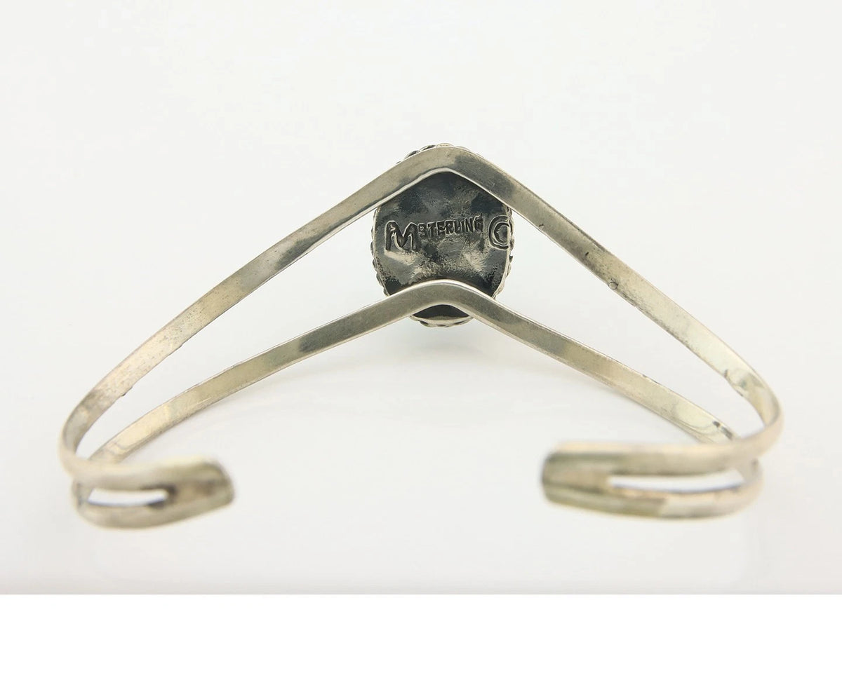 Navajo Cuff Bracelet Sterling Silver Turquoise Handmade Vintage Signed MC