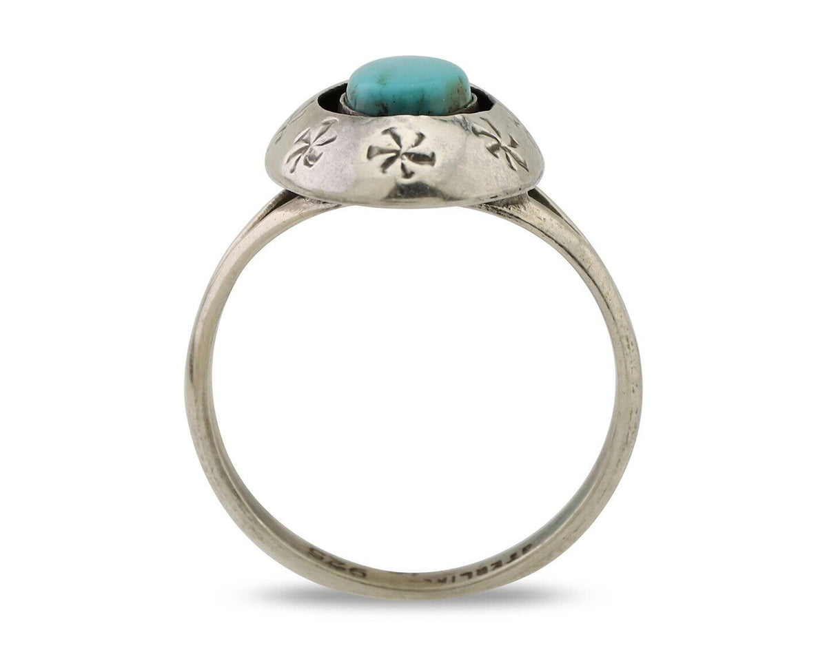 Navajo Ring 925 Silver Blue Kingman Turquoise Native American Artist C.80's