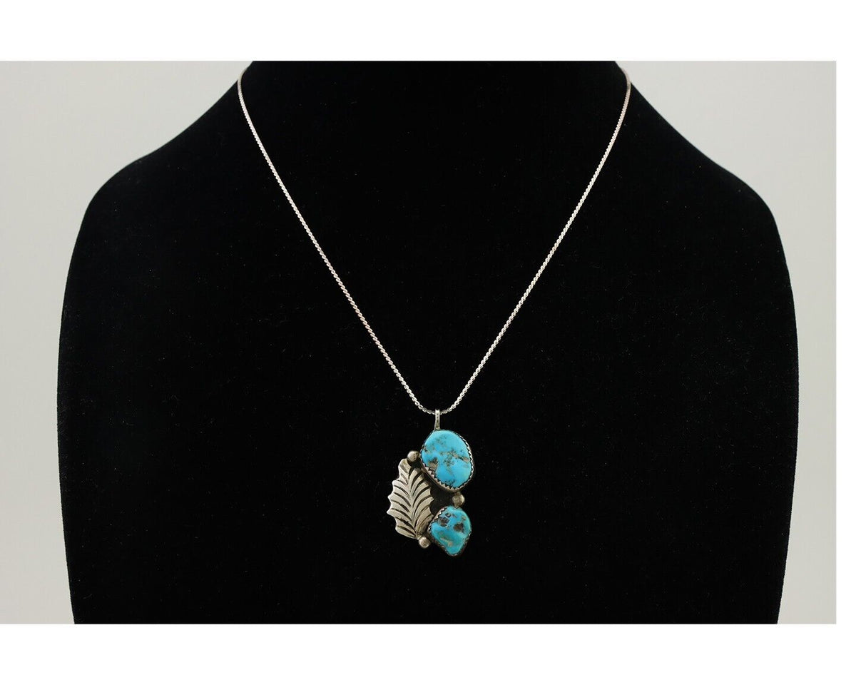 Zuni Necklace 925 Silver Blue Turquoise Artist Signed EMY C.80's