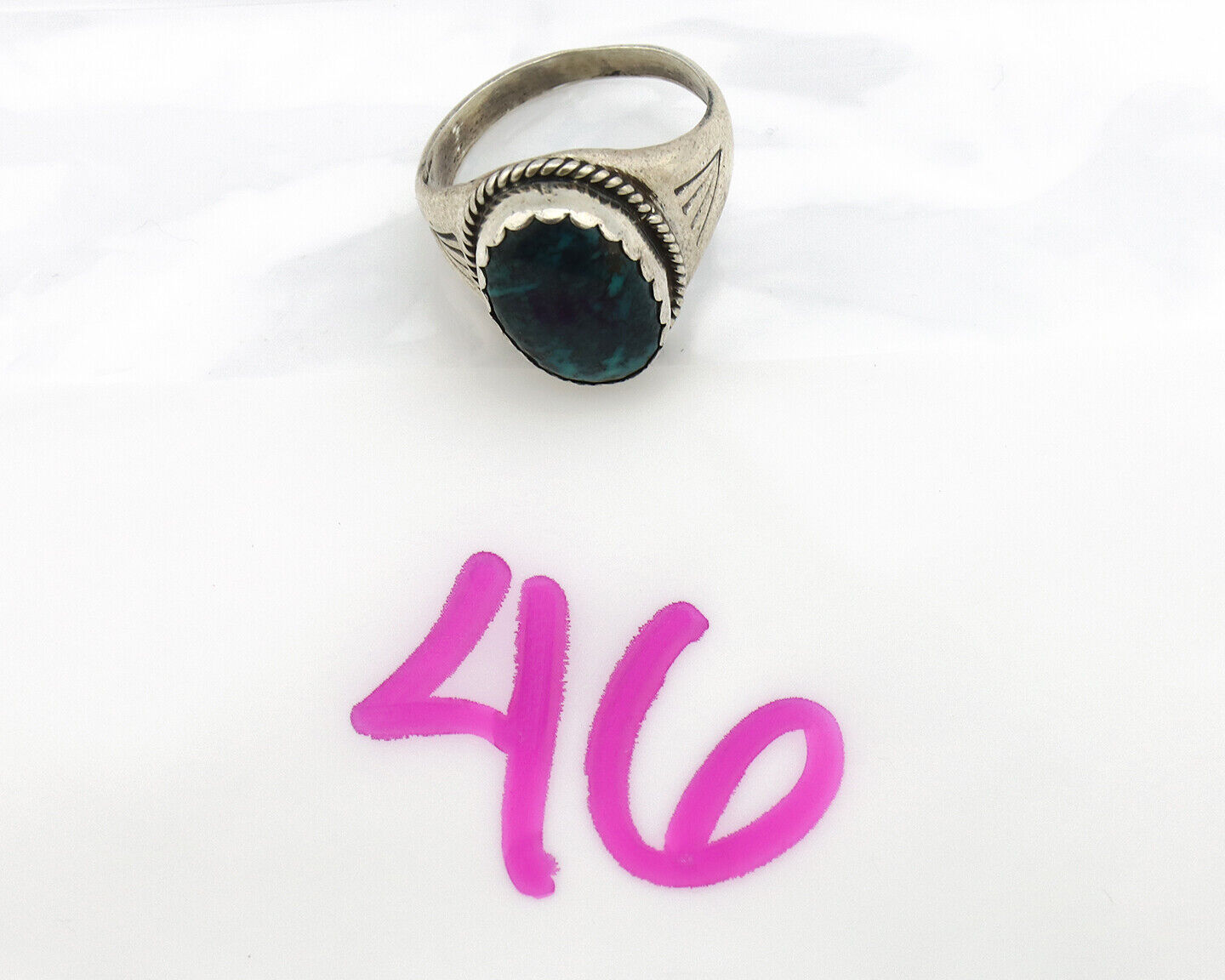 Navajo Ring .925 Silver Black Turquoise Native American Artist C.80's
