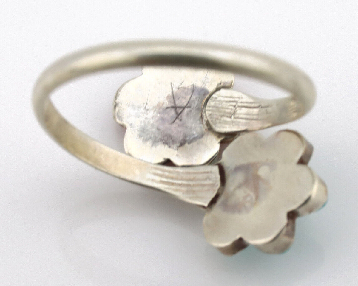 Zuni Flower Ring 925 Silver Turquoise & Coral Native American Artist C.80's