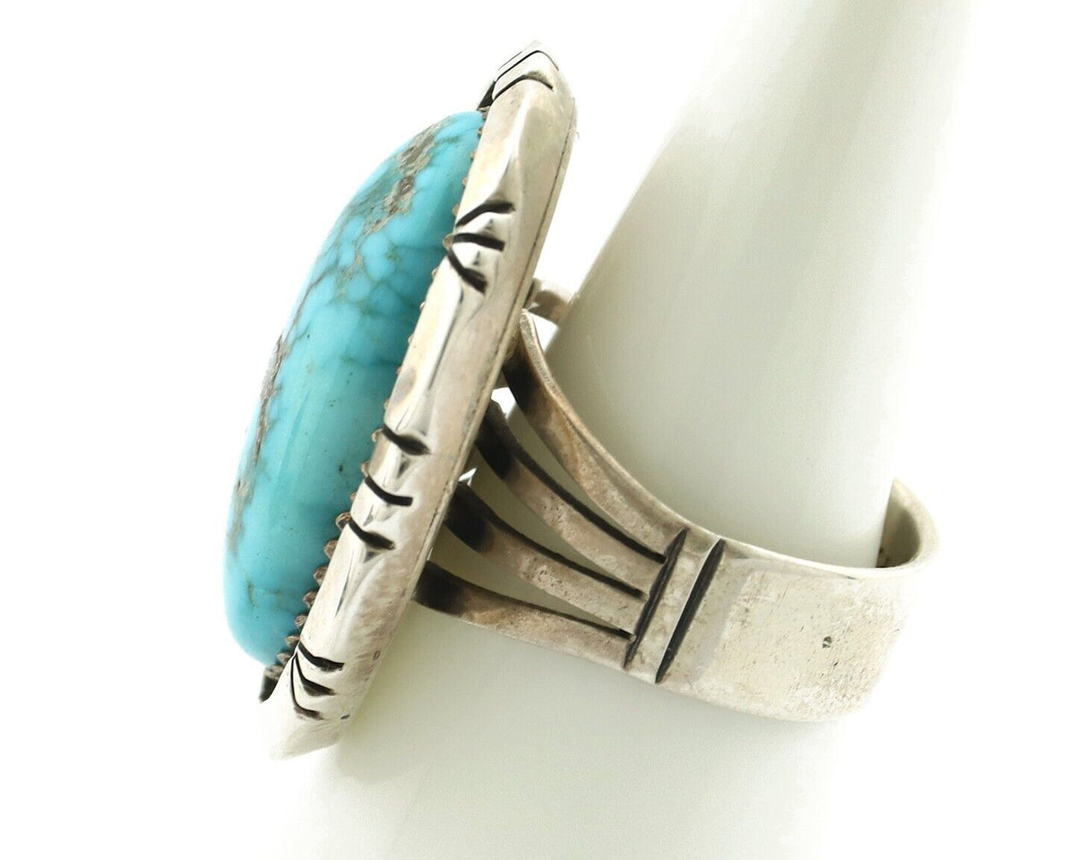 Navajo Ring 925 Silver Morenci Turquoise Artist Signed M Thompson C.80's
