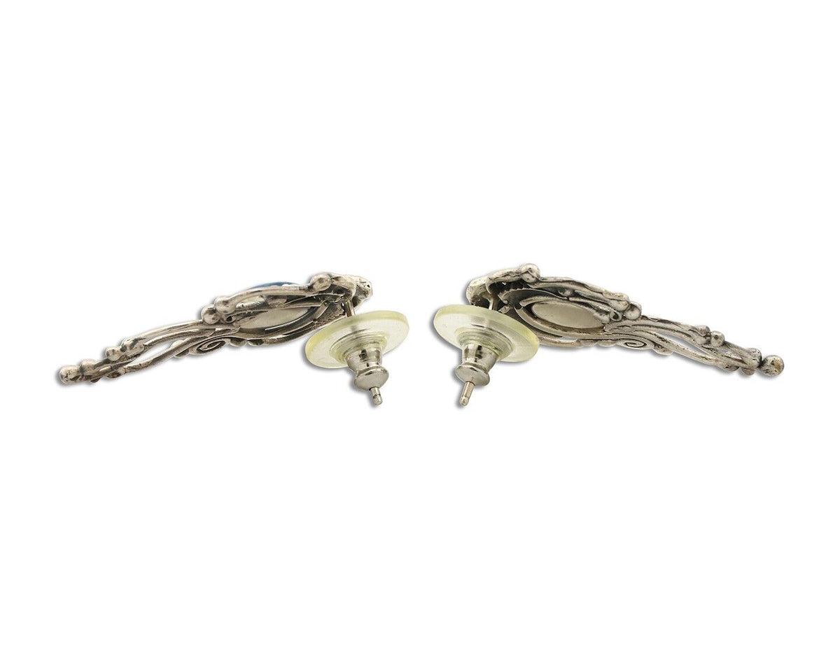 Navajo Earrings 925 Silver Natural Mined Denim Lapis Native American Artist C90s