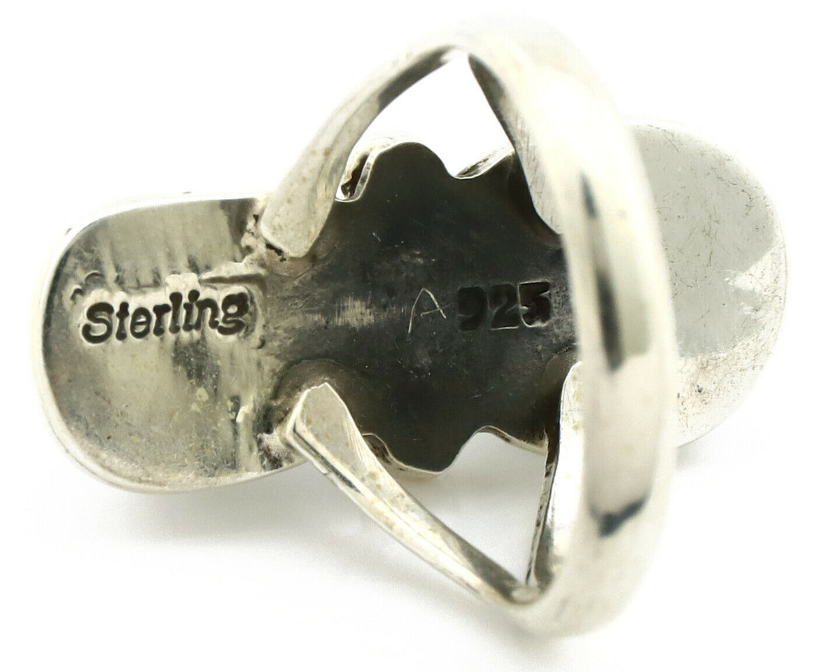 Navajo Ring .925 Silver Red Coral & Blue Turquoise Native Artist C.80's