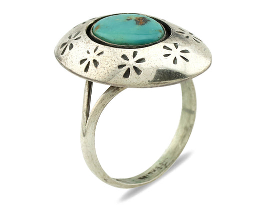 Navajo Ring .925 Silver Natural Blue Turquoise Native American Artist C.1980's