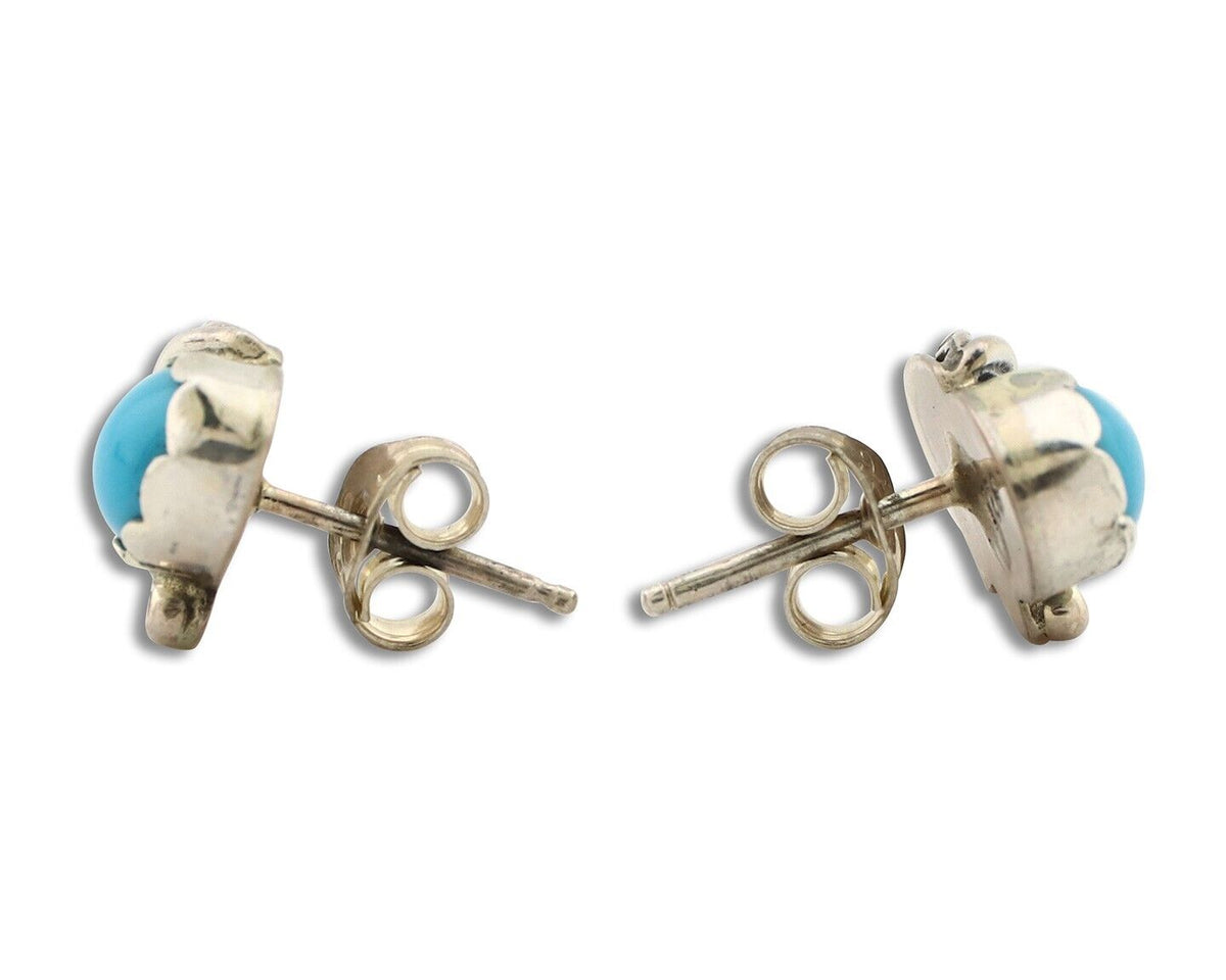 Navajo Earrings 925 Silver Natural Mined Turquoise Native American Artist C.80's