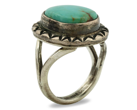 Navajo Ring .925 Silver Kingman Turquoise Artist Signed Gecko C.1980's
