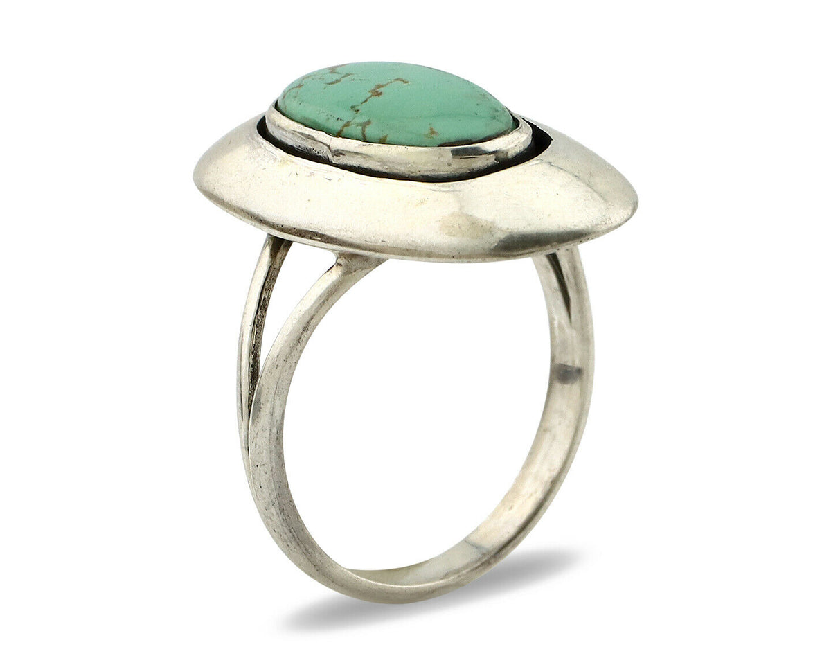 Navajo Shadow Box Ring .925 Silver Kingman Turquoise Signed M Montoya C80s