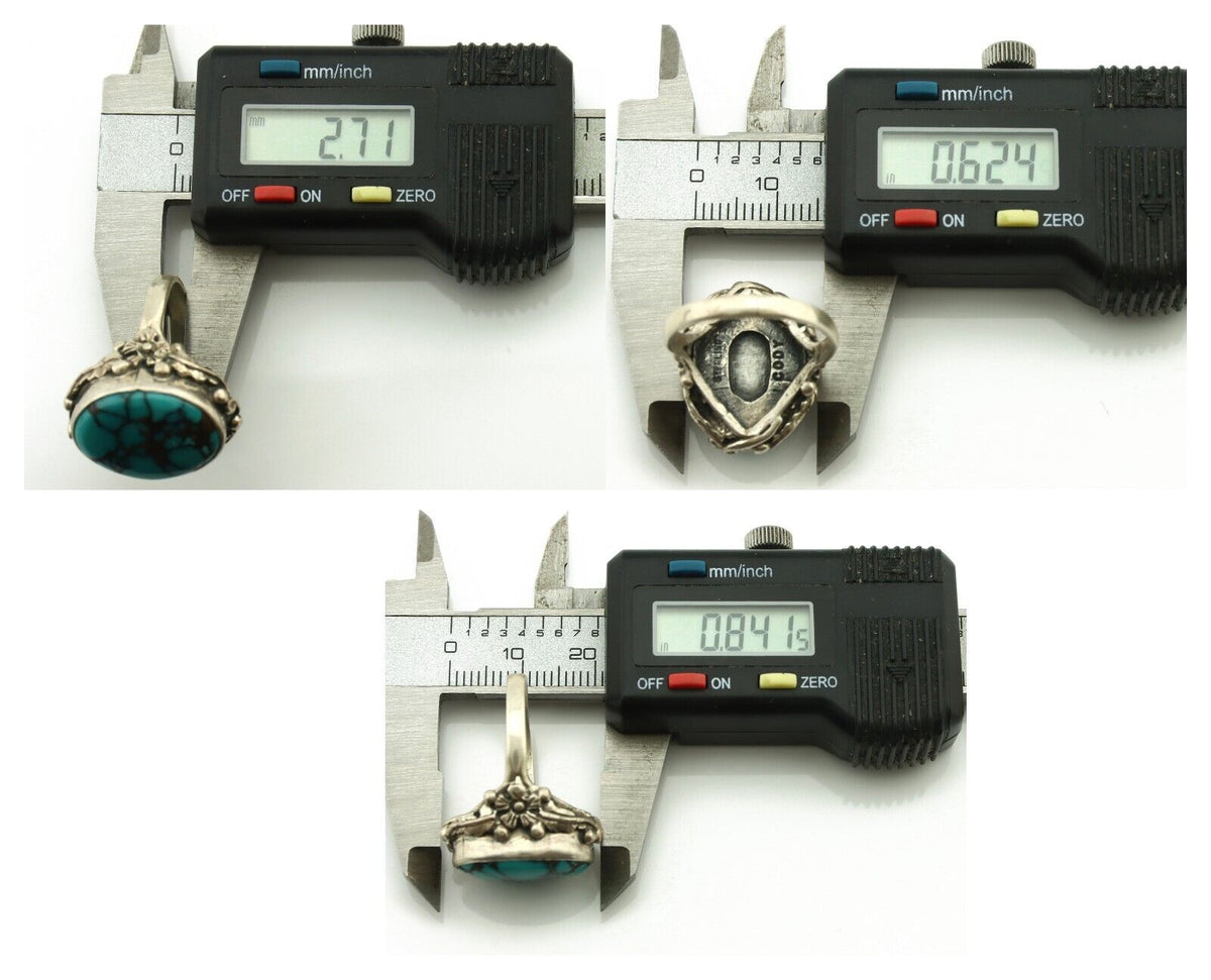Navajo Ring 925 Silver Spiderweb Turquoise Artist Signed Cody C.80's