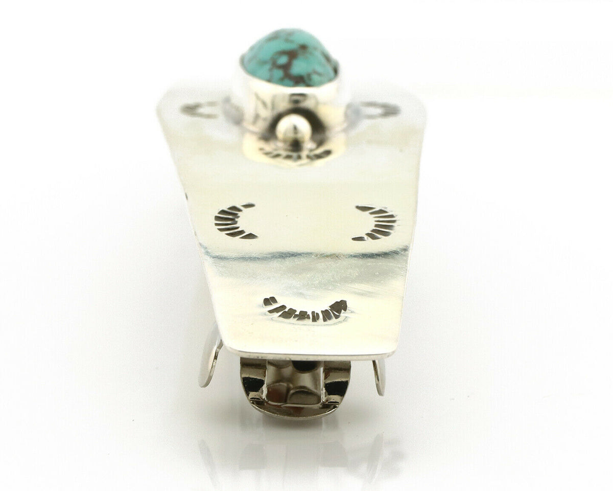Navajo Hair Clip .925 Silver Spiderweb Turquoise Native American Barrette C.80's