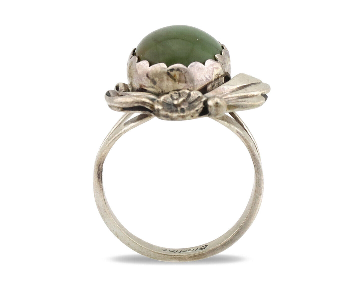 Navajo Ring .925 Silver Green Turquoise Native American Artist C.1980's