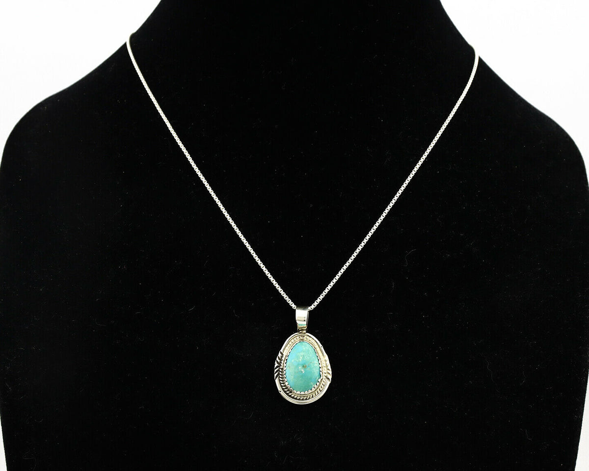 Navajo Necklace .925 Silver Morenci Turquoise Signed Anna Begay C.1980's