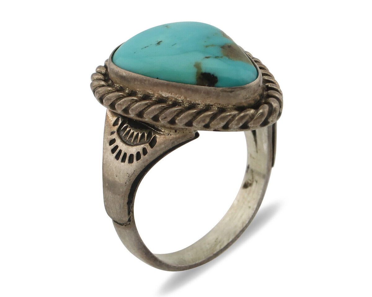 Navajo Ring 925 Silver Natural Blue Turquoise Native American Signed C.80's