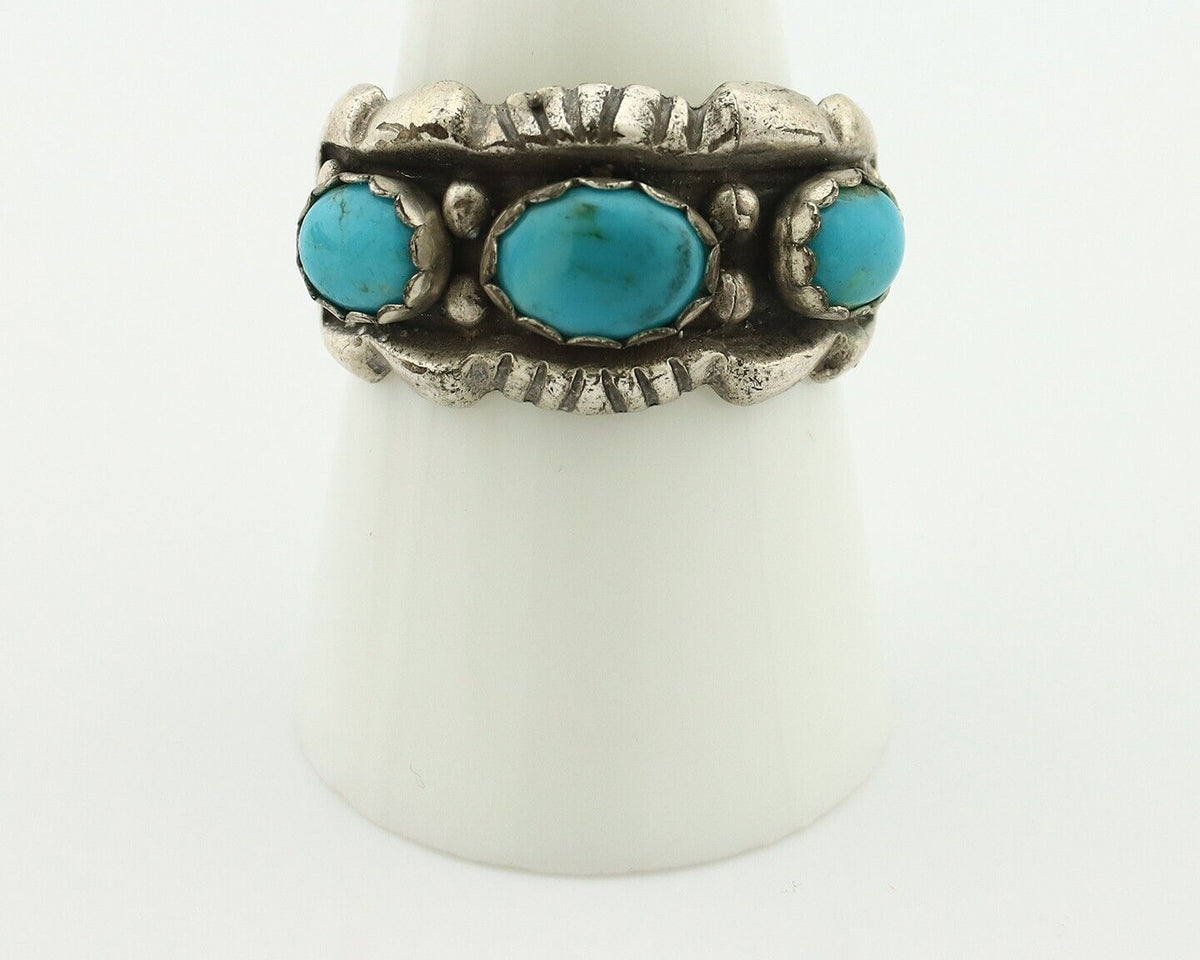 Navajo Ring .925 Silver Natural Blue Turquoise Native American Artist C.80's