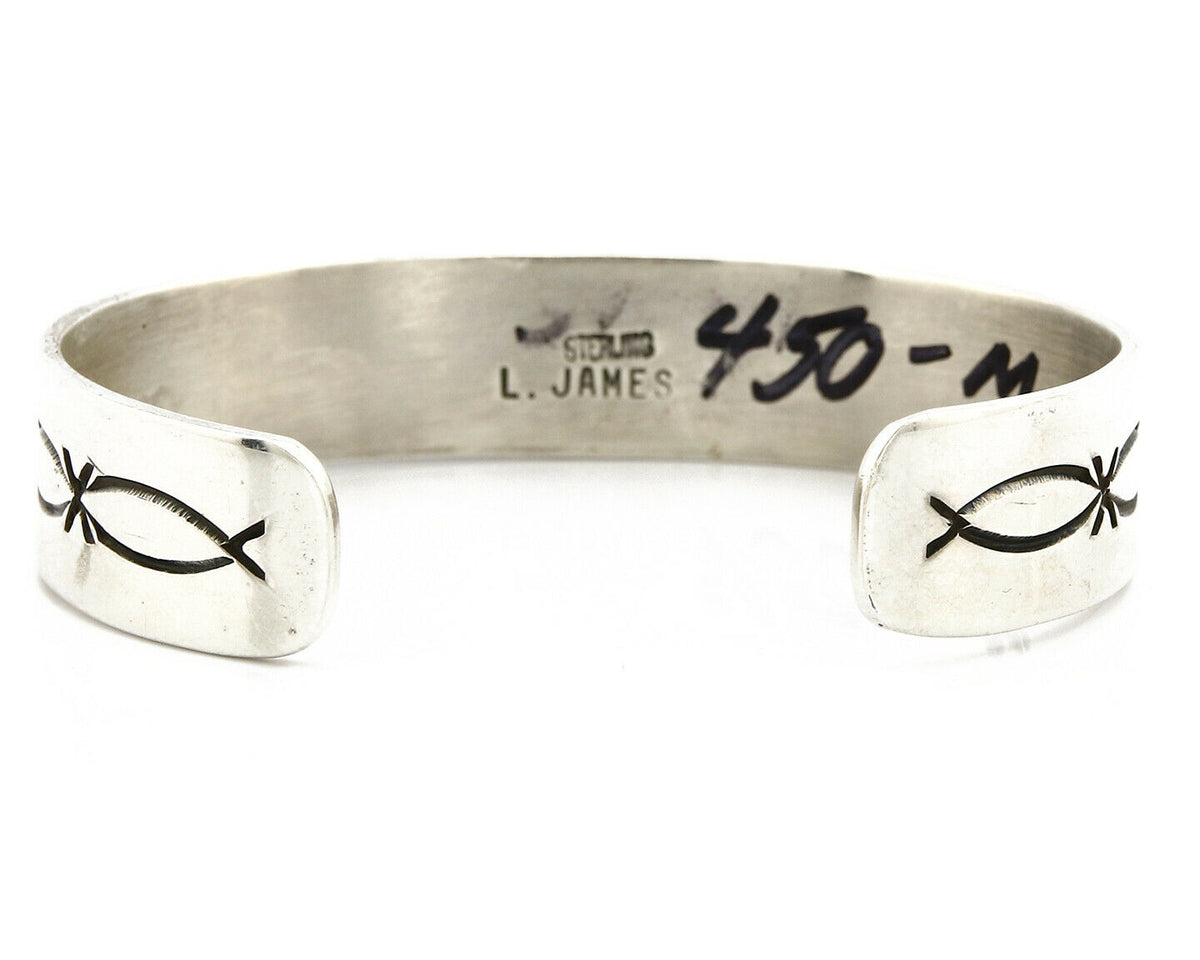 Navajo Bracelet .925 Silver Coral Turquoise Cuff Signed L. James C.80's