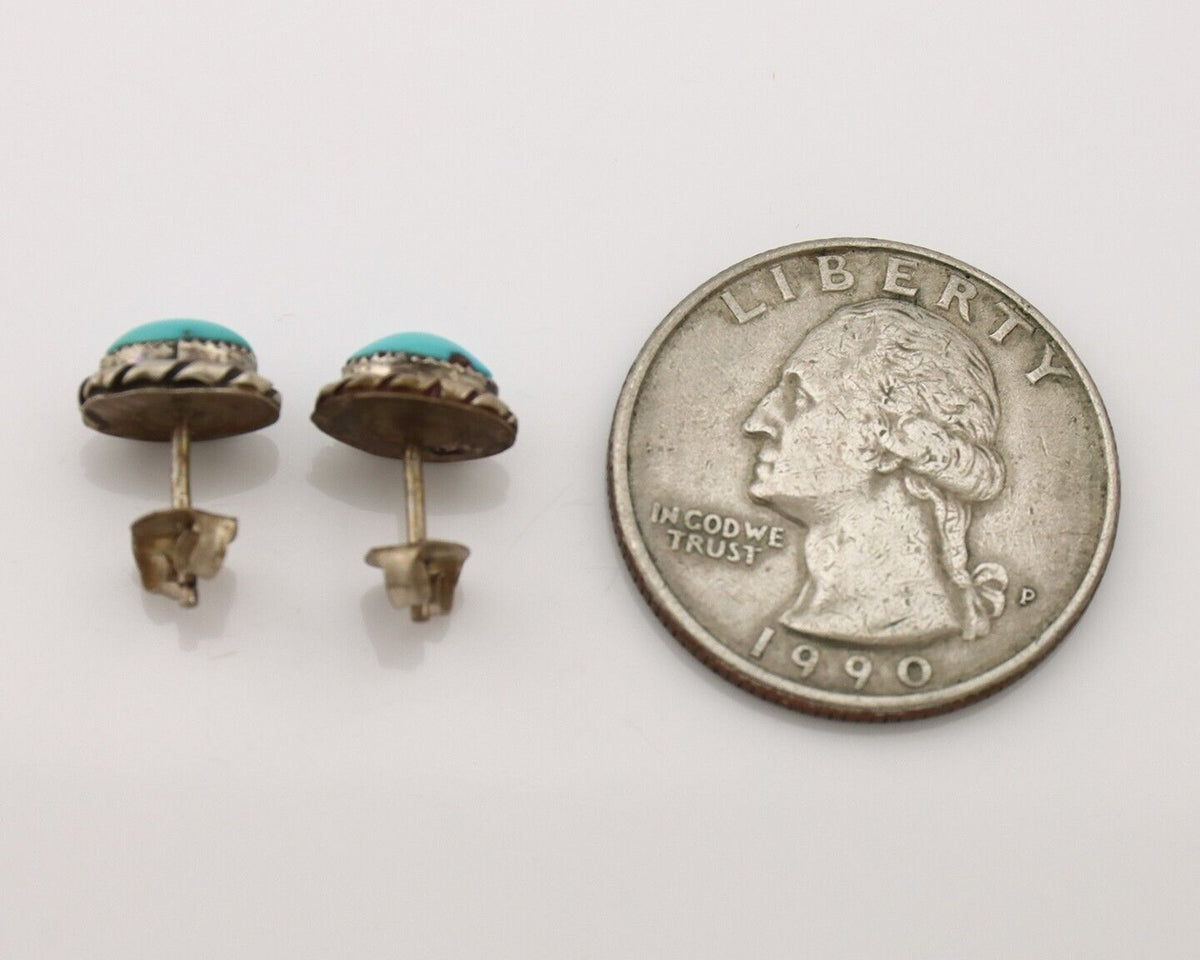 Zuni Earrings 925 Silver Sleeping Beauty Turquoise Native American Artist C.80's
