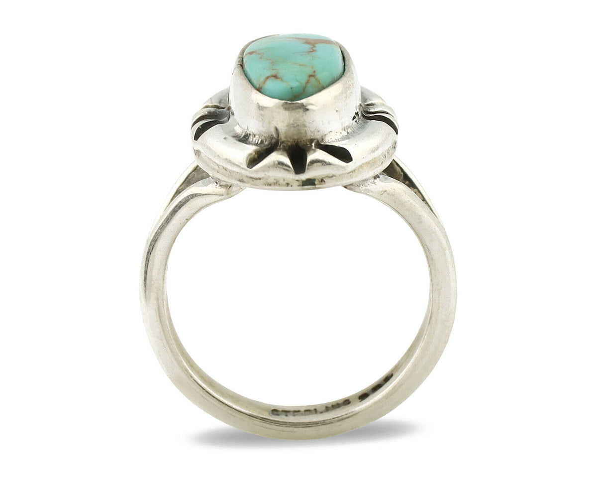 Navajo Ring .925 Silver Natural Mined Turquoise Artist Signed Gecko C.80's