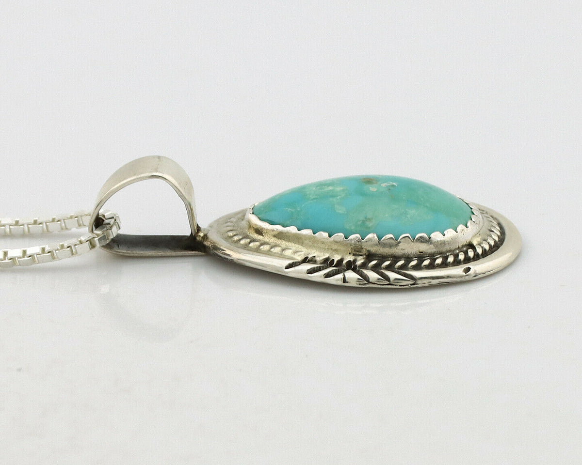 Navajo Necklace .925 Silver Morenci Turquoise Signed Anna Begay C.1980's
