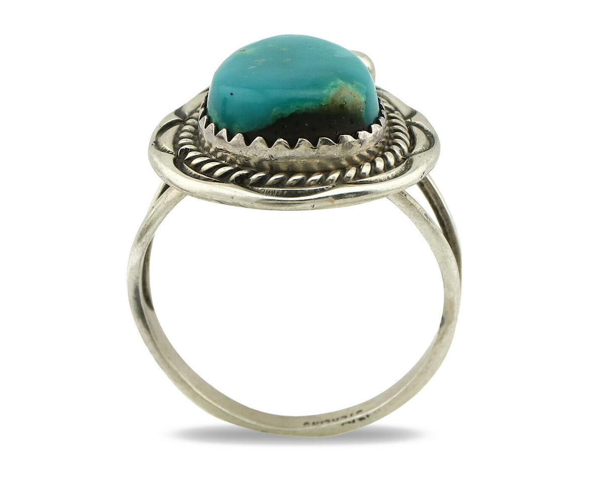 Navajo Ring .925 Silver Blue Turquoise Artist Signed Anna Begay C.1980's
