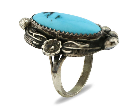 Navajo Ring .925 Silver Natural Blue Turquoise Artist Signed SC C.80's