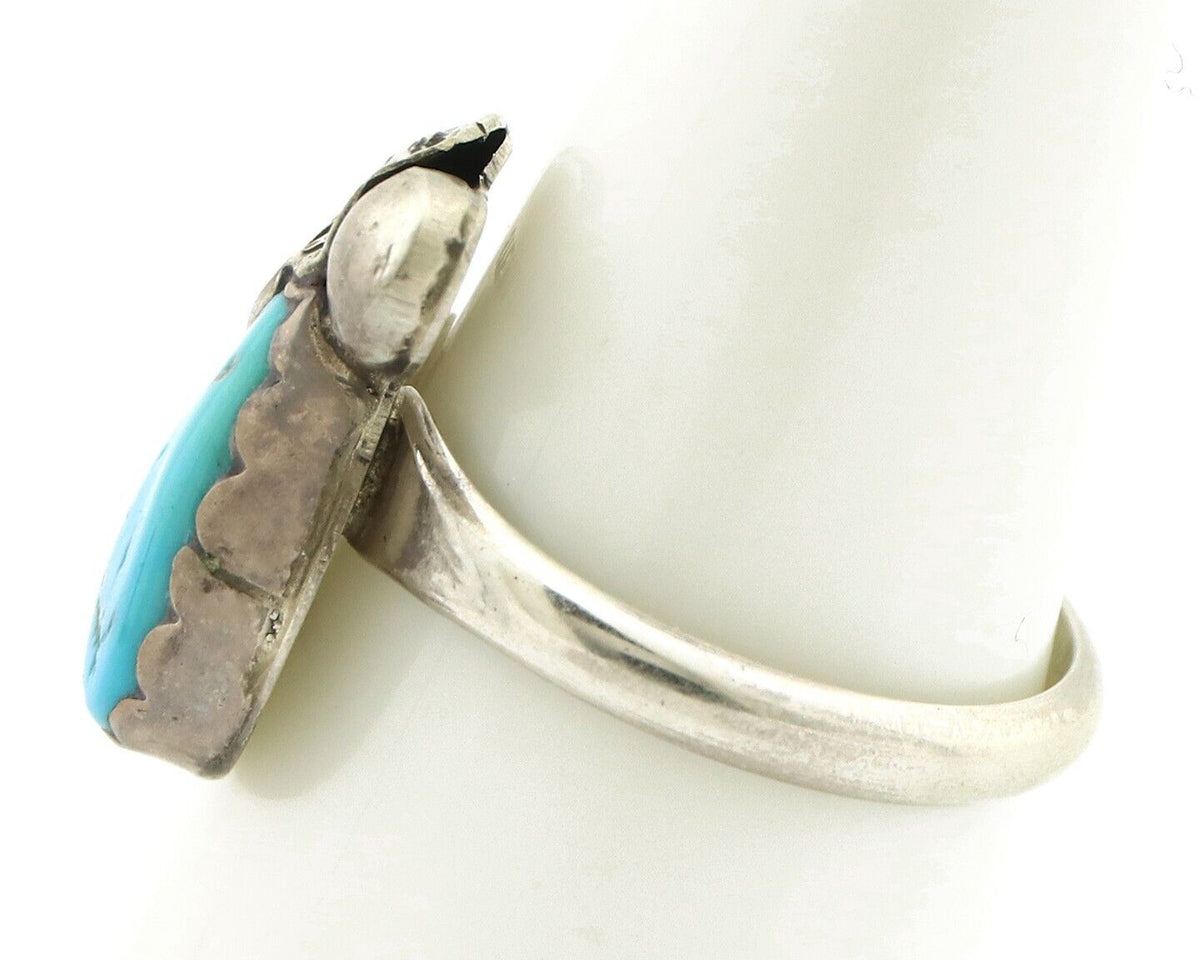 Zuni Ring 925 Silver Natural Mined Blue Turquoise Artist Signed Simplicio C.80's