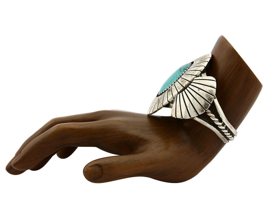 Navajo Bracelet .925 Silver Turquoise Mountain Signed K. Lewis C.80's