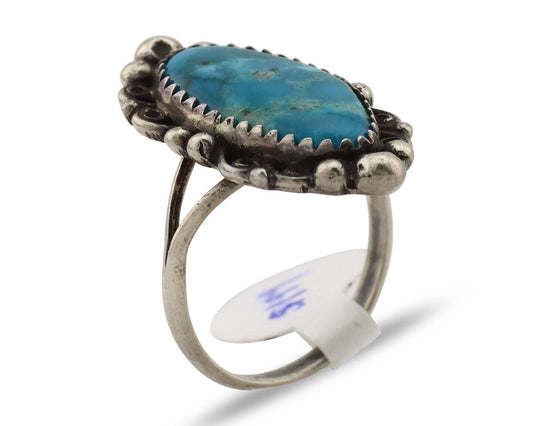 Navajo Ring 925 Silver Blue Gem Turquoise Artist Signed Billy Eagle C.80's