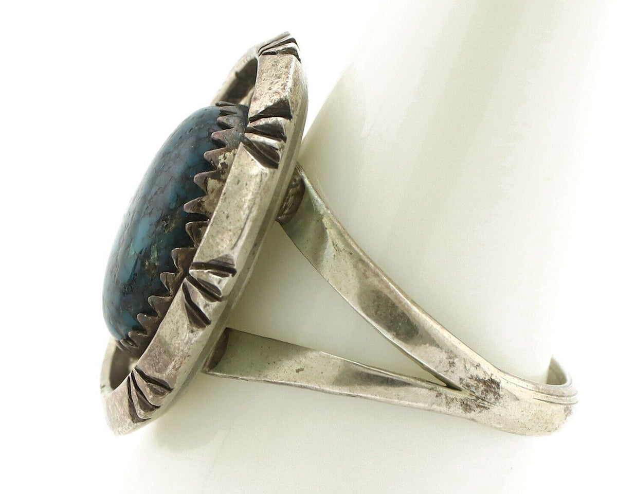 Men's Navajo Ring 925 Silver Spiderweb Turquoise Signed C Montoya & TI C.80's
