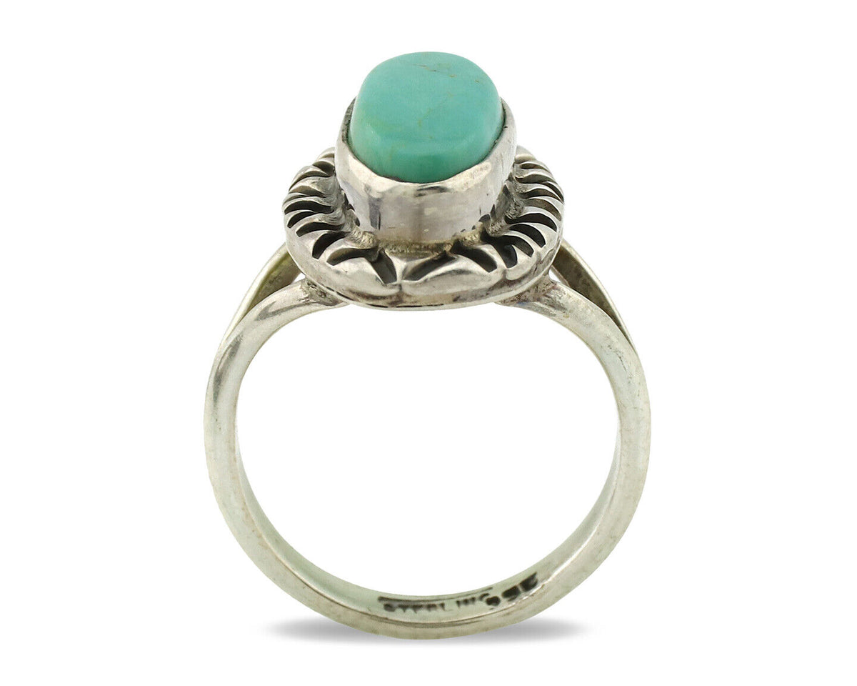 Navajo Ring .925 Silver Kingman Turquoise Artist Signed Gecko C.80's