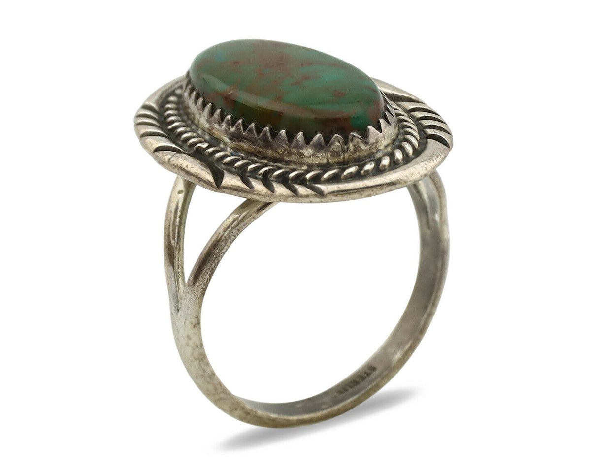 Navajo Ring .925 Silver Kingman Turquoise Signed M Begay C.1980's