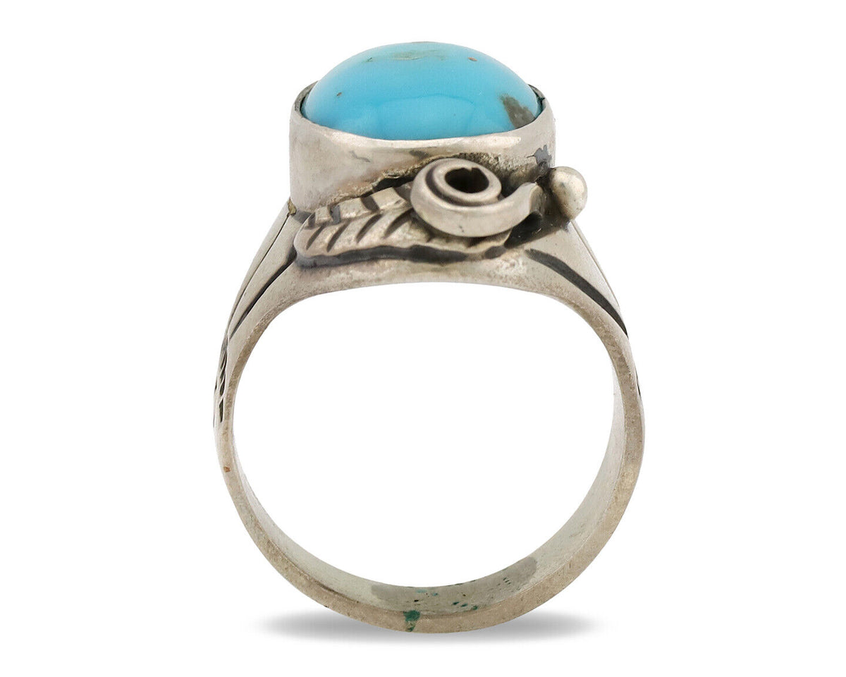 Navajo Ring .925 Silver Natural Blue Turquoise Native American Artist C.1980s