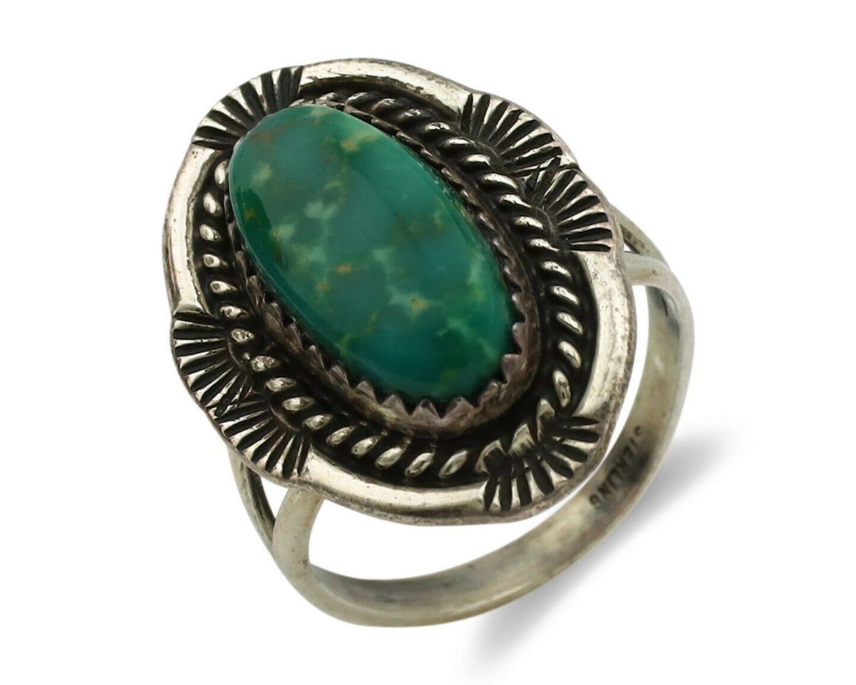 Navajo Ring .925 Silver Green Turquoise Native American Artist C.1980's