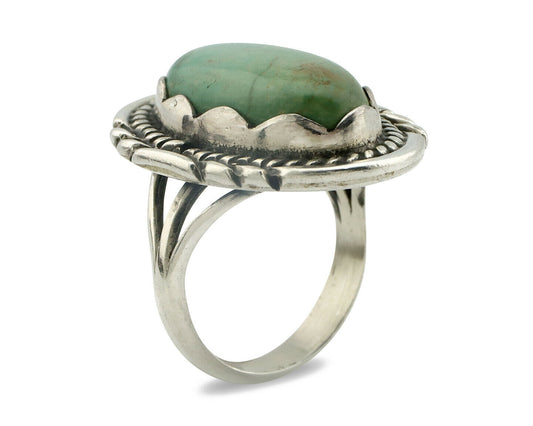 Navajo Ring .925 Silver Natural Uncolored Green Turquoise Signed Apache C.80's
