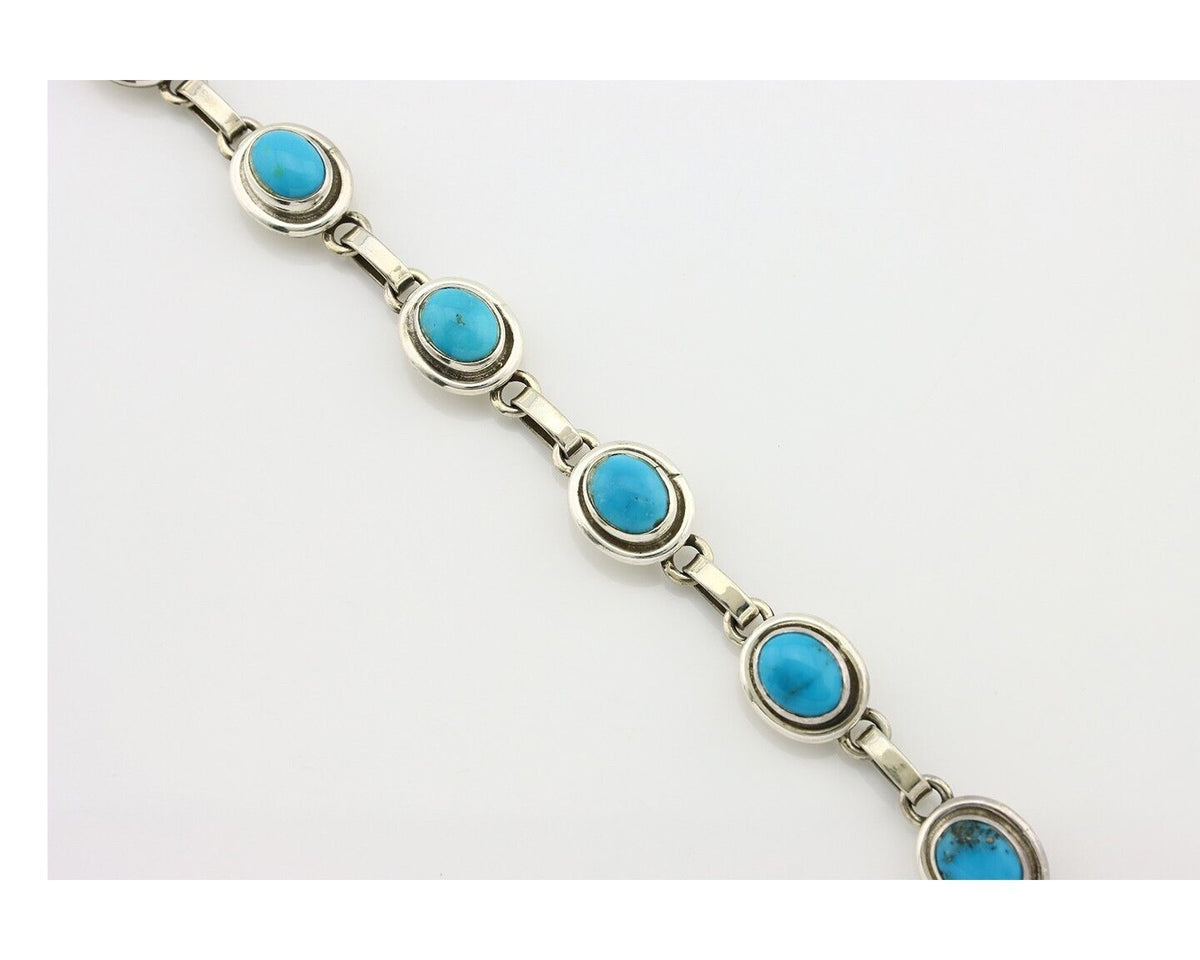 Navajo Link Bracelet .925 Silver Blue Turquoise Native American Artist C.80's