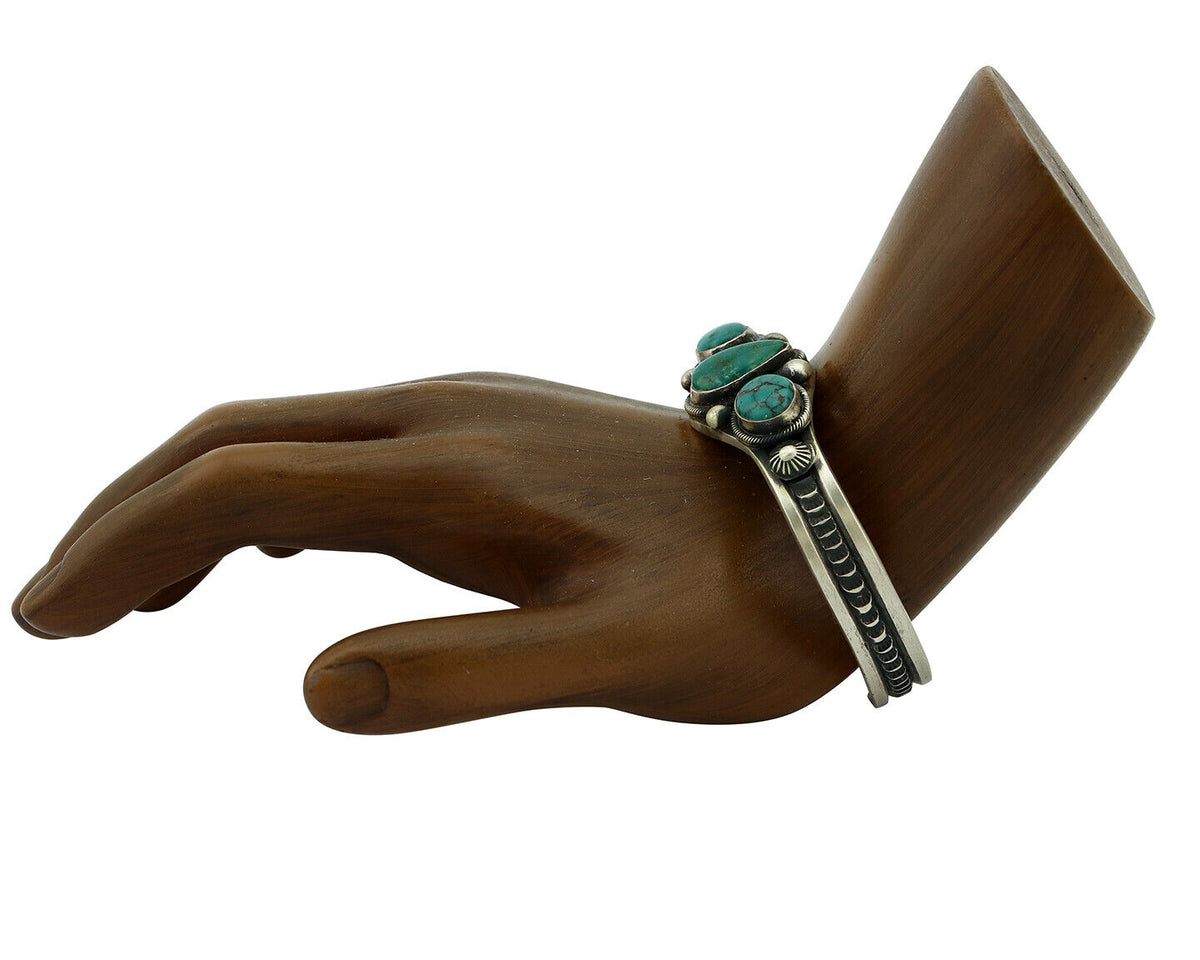 Women's Navajo .925 Silver Blue Natural Turquoise Artist Signed LE C.80's