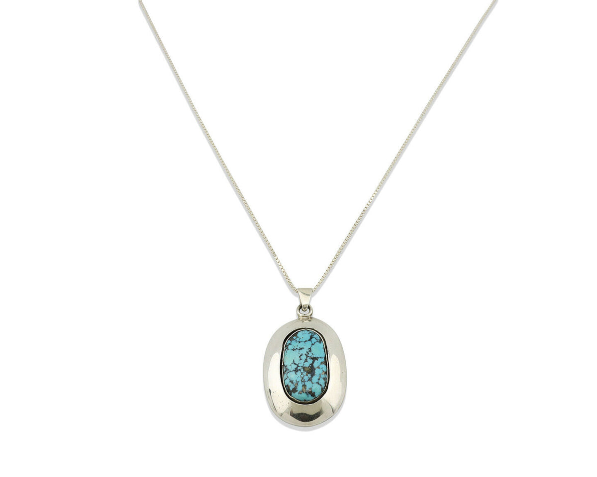 Navajo Necklace .925 Silver Morenci Turquoise Artist Signed C Montoya C.80's