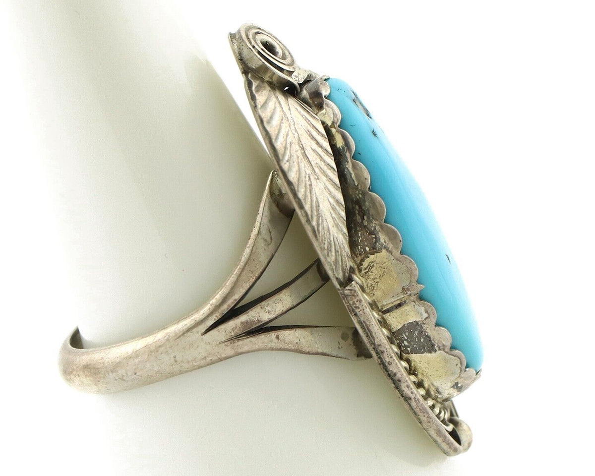 Navajo Ring 925 Silver Natural Blue Turquoise Artist Signed Justin Morris C.80's