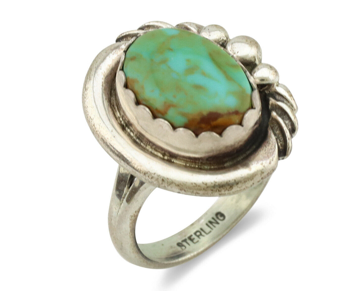 Navajo Ring .925 Silver Kingman Turquoise Native American Artist C.1980's