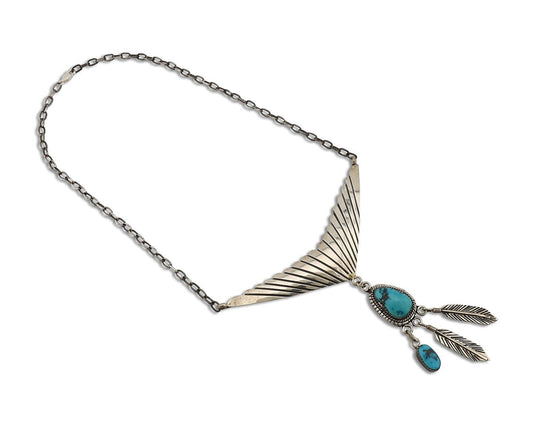 Navajo Necklace 925 Silver Morenci Turquoise Native American Artist C.80's