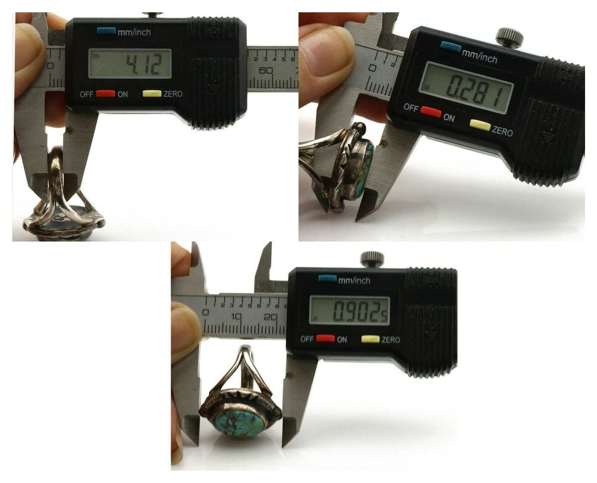 Navajo Ring .925 Silver Blue Turquoise Artist Signed Gecko C.1980's
