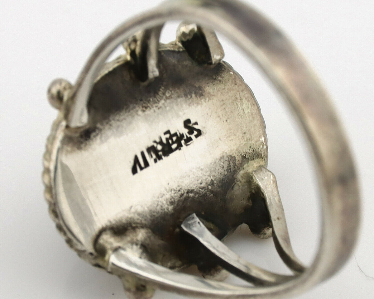 Navajo Ring .925 Silver Green Turquoise Native American Artist C.1980's