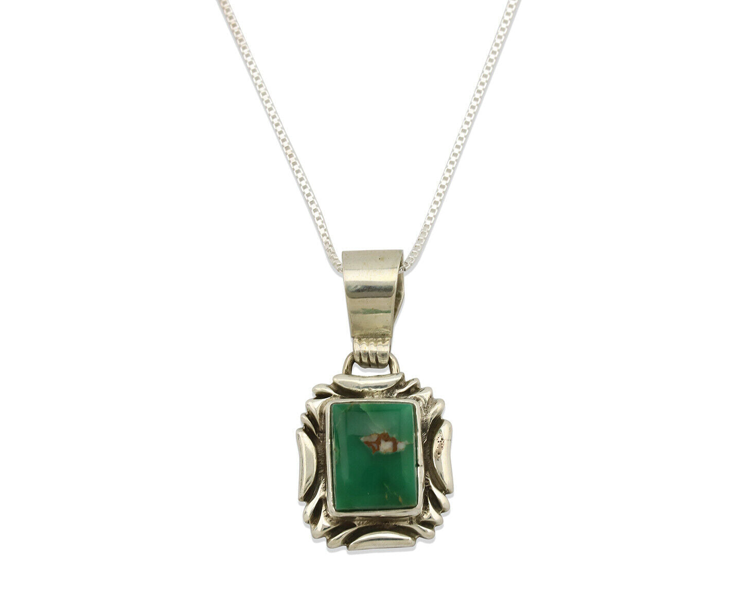Navajo Necklace .925 Silver Green Variscite Signed Sun C.80's