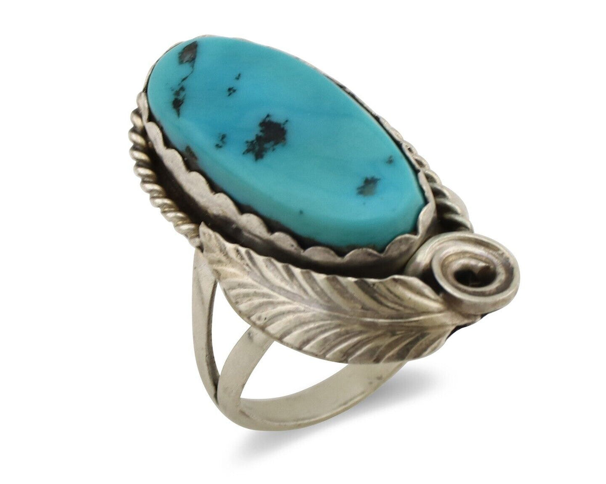 Navajo Ring 925 Silver Sleeping Beauty Turquoise Signed Justin Morris C.80's