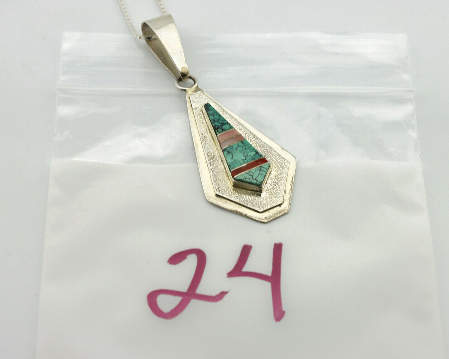 Navajo Necklace .925 Silver Spiderweb Turquoise Signed FIJ C.80's