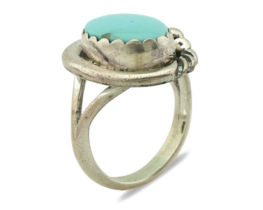 Navajo Ring .925 Silver Natural Blue Turquoise Native American Artist C.1980's