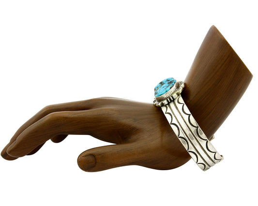 Navajo Bracelet .925 Silver Sleeping Beauty Turquoise Signed AA C.80's