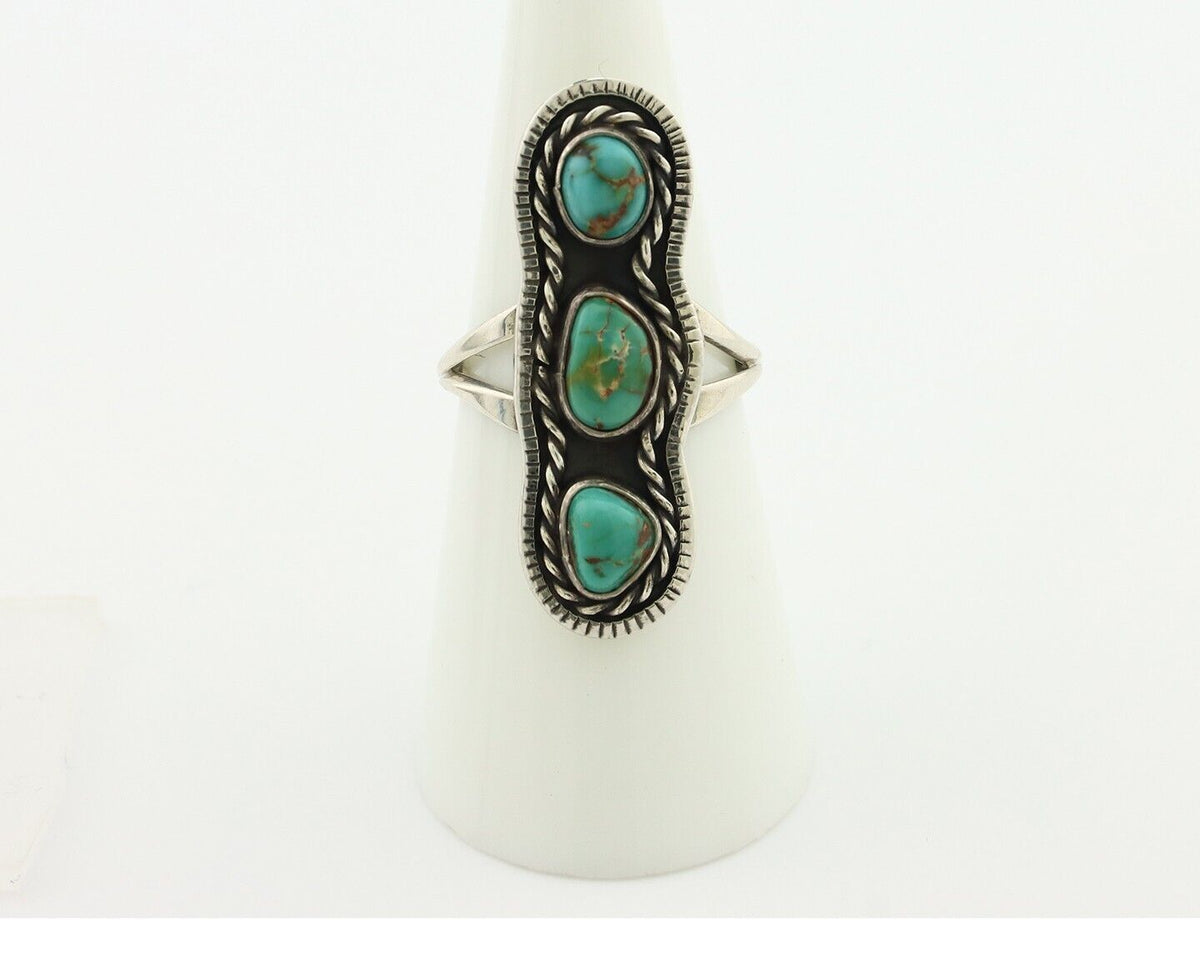 Navajo Ring .925 Silver Natural Blue Turquoise Native American Artist C.80's