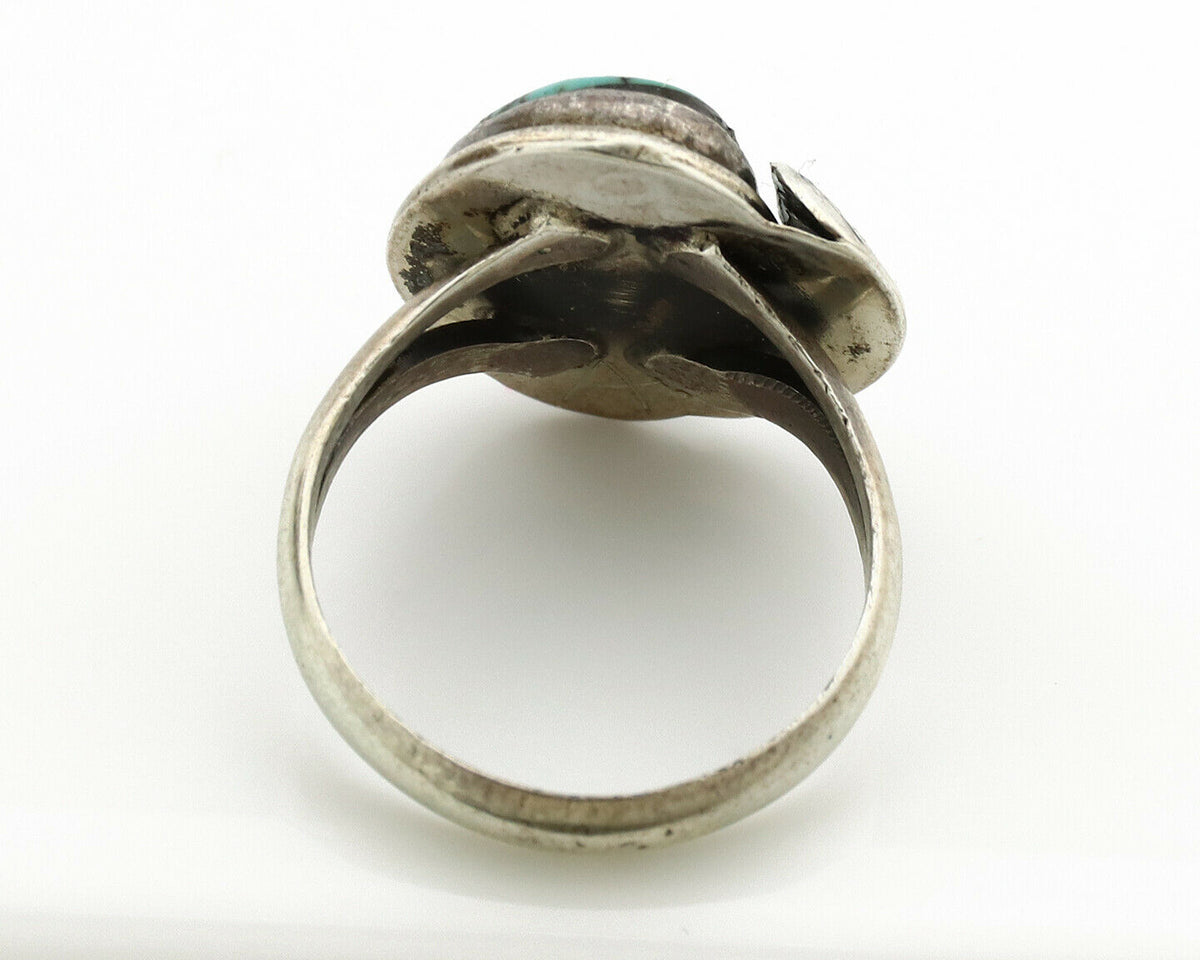 Navajo Ring .925 Silver Spiderweb Turquoise Artist Signed CG01 C.1980's
